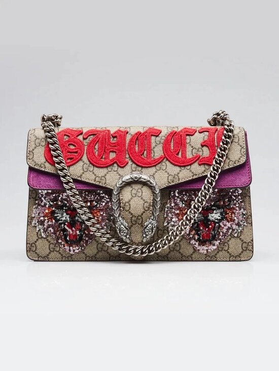 Gucci Beige GG Supreme Canvas Embroidered Sequin Medium  Gucci Beige GG Supreme Canvas Embroidered Sequin Small Dionysus Shoulder Bag